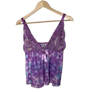 Y2K Vintage Purple Sheer Mesh Floral Fairycore Babydoll Tank Top Lingerie